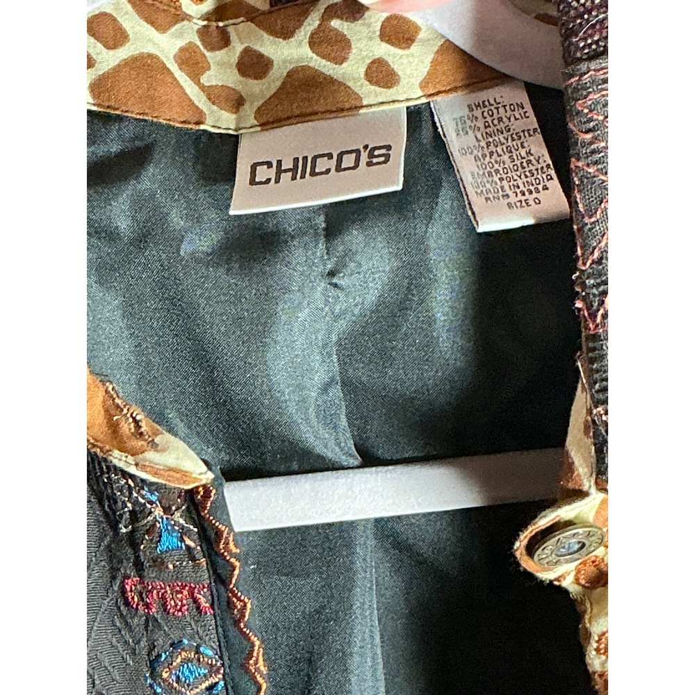 Chico's Patchwork Open Front Vest Embellished Sle… - image 3